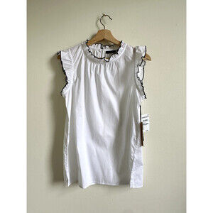 Halogen Solid Ruffle Mock Neck Sleeveless Top Blouse Size S WHITE